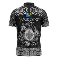 Personalized Monmouthshire Sir Fynwy Zipper Polo Shirt Black Fleur-de-lis Celtic-inspired - Wonder Print Shop