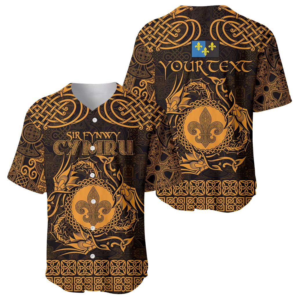Personalized Monmouthshire Sir Fynwy Baseball Jersey Gold Fleur-de-lis Celtic-inspired - Wonder Print Shop