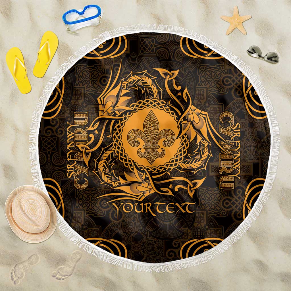 Personalized Monmouthshire Sir Fynwy Beach Blanket Gold Fleur-de-lis Celtic-inspired - Wonder Print Shop