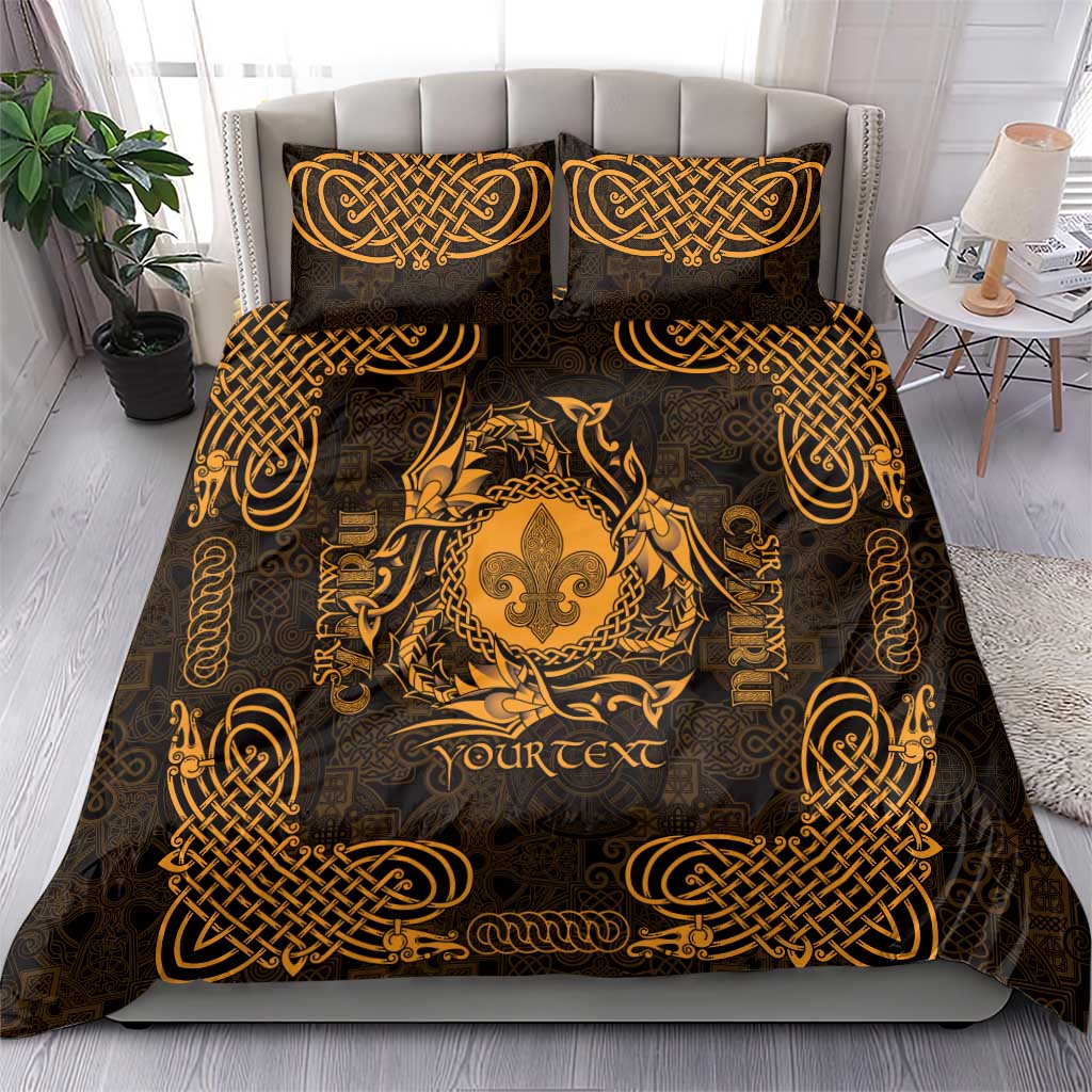Personalized Monmouthshire Sir Fynwy Bedding Set Gold Fleur-de-lis Celtic-inspired - Wonder Print Shop