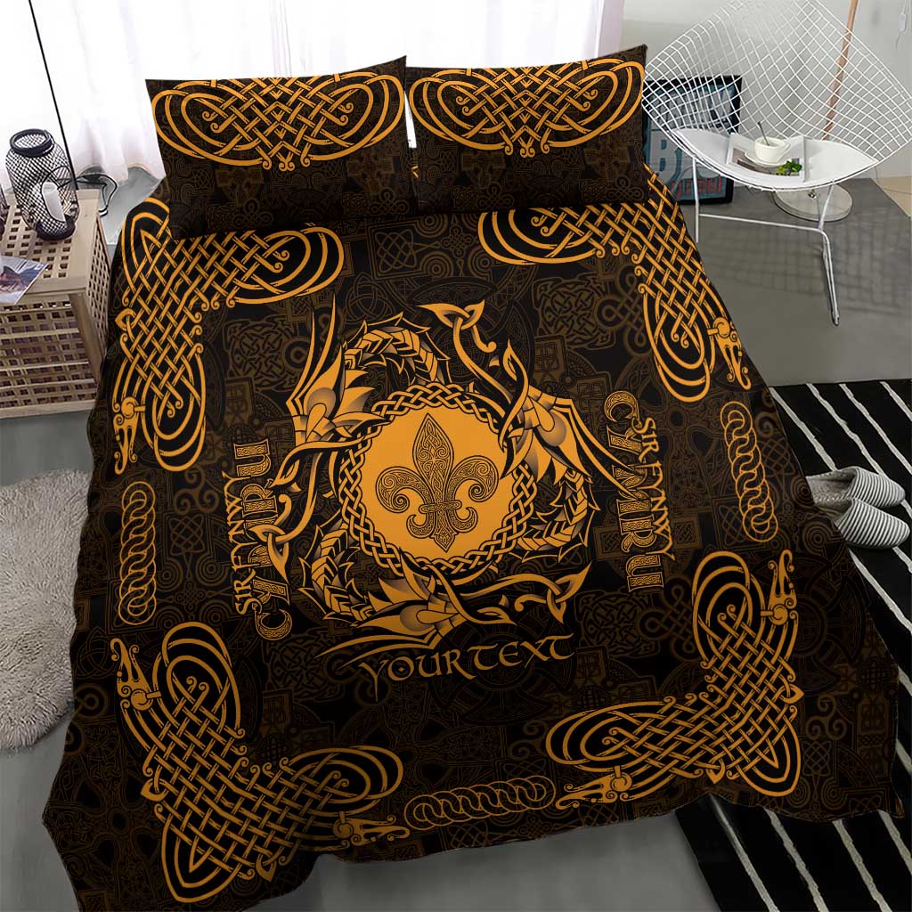Personalized Monmouthshire Sir Fynwy Bedding Set Gold Fleur-de-lis Celtic-inspired - Wonder Print Shop