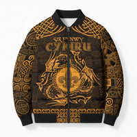 Personalized Monmouthshire Sir Fynwy Bomber Puffer Jacket Gold Fleur-de-lis Celtic-inspired - Wonder Print Shop