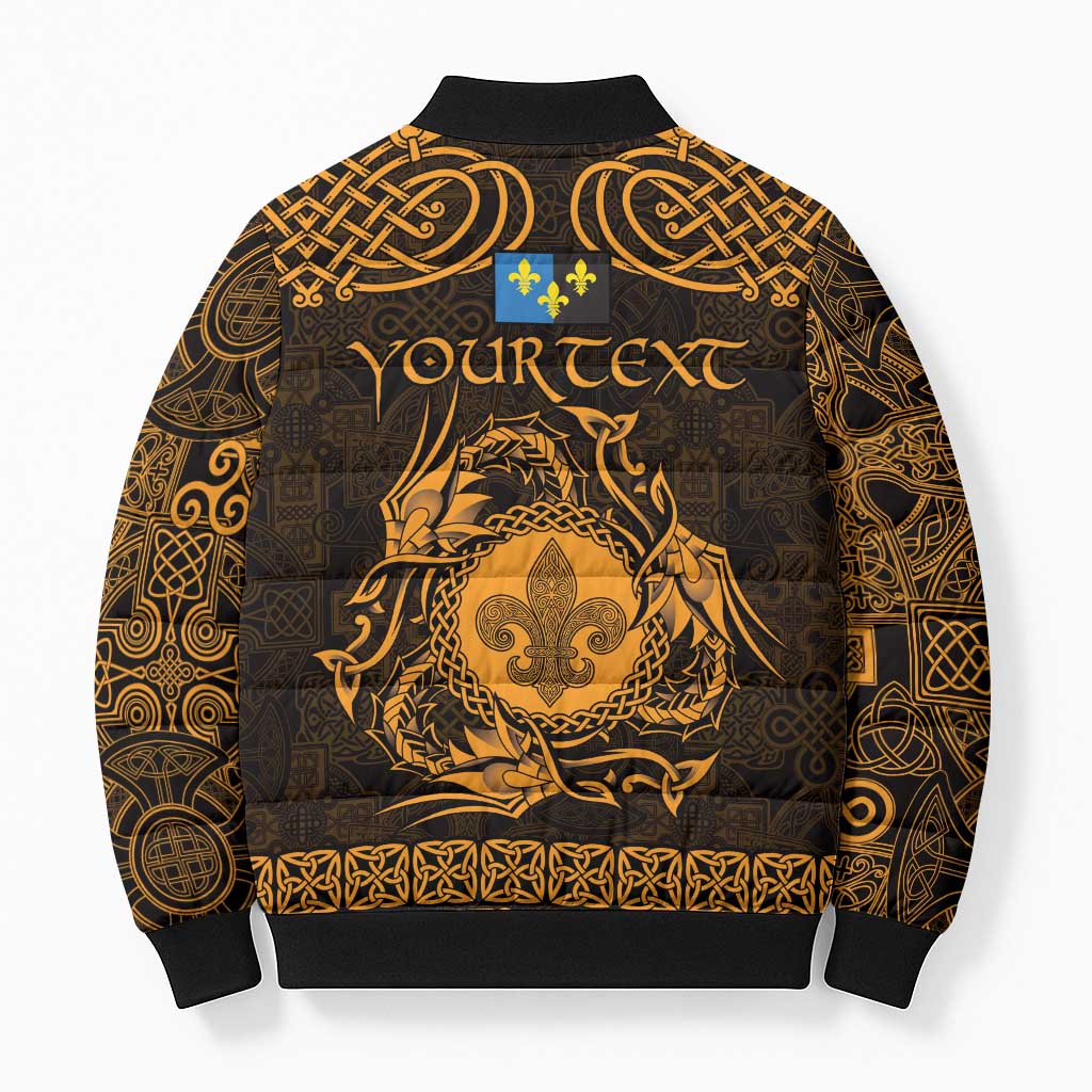 Personalized Monmouthshire Sir Fynwy Bomber Puffer Jacket Gold Fleur-de-lis Celtic-inspired - Wonder Print Shop