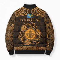 Personalized Monmouthshire Sir Fynwy Bomber Puffer Jacket Gold Fleur-de-lis Celtic-inspired - Wonder Print Shop