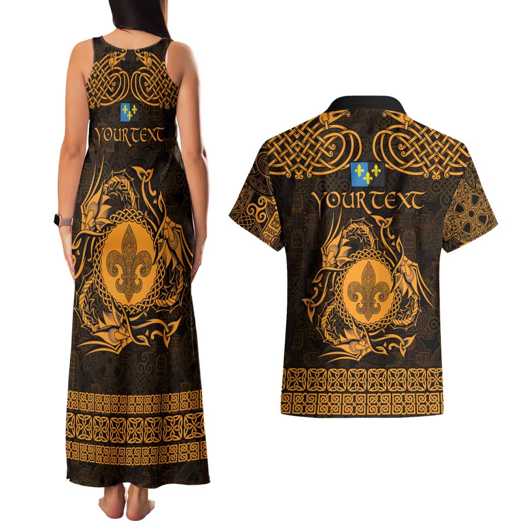 Personalized Monmouthshire Sir Fynwy Couples Matching Tank Maxi Dress and Hawaiian Shirt Gold Fleur-de-lis Celtic-inspired - Wonder Print Shop