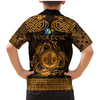 Personalized Monmouthshire Sir Fynwy Family Matching Mermaid Dress and Hawaiian Shirt Gold Fleur-de-lis Celtic-inspired - Wonder Print Shop