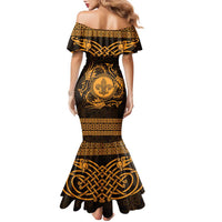 Personalized Monmouthshire Sir Fynwy Family Matching Mermaid Dress and Hawaiian Shirt Gold Fleur-de-lis Celtic-inspired - Wonder Print Shop