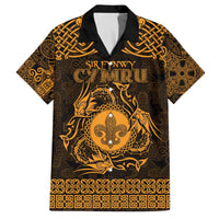 Personalized Monmouthshire Sir Fynwy Family Matching Off The Shoulder Long Sleeve Dress and Hawaiian Shirt Gold Fleur-de-lis Celtic-inspired - Wonder Print Shop