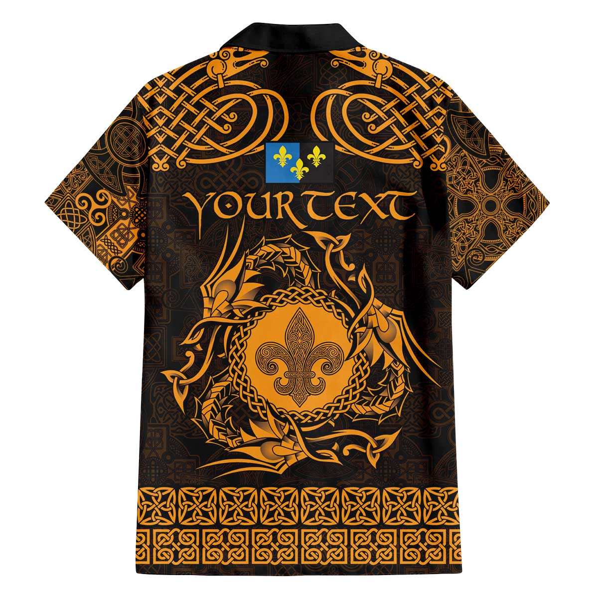 Personalized Monmouthshire Sir Fynwy Family Matching Off The Shoulder Long Sleeve Dress and Hawaiian Shirt Gold Fleur-de-lis Celtic-inspired - Wonder Print Shop
