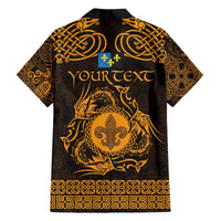 Personalized Monmouthshire Sir Fynwy Family Matching Off The Shoulder Long Sleeve Dress and Hawaiian Shirt Gold Fleur-de-lis Celtic-inspired - Wonder Print Shop