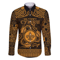 Personalized Monmouthshire Sir Fynwy Family Matching Off The Shoulder Long Sleeve Dress and Hawaiian Shirt Gold Fleur-de-lis Celtic-inspired - Wonder Print Shop