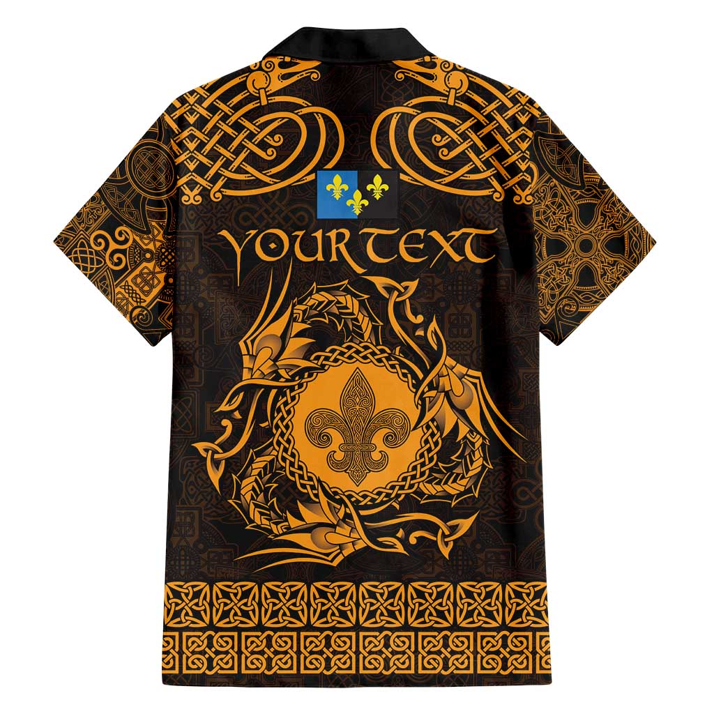 Personalized Monmouthshire Sir Fynwy Family Matching Off Shoulder Maxi Dress and Hawaiian Shirt Gold Fleur-de-lis Celtic-inspired - Wonder Print Shop
