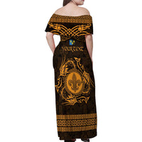 Personalized Monmouthshire Sir Fynwy Family Matching Off Shoulder Maxi Dress and Hawaiian Shirt Gold Fleur-de-lis Celtic-inspired - Wonder Print Shop