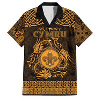 Personalized Monmouthshire Sir Fynwy Family Matching Puletasi and Hawaiian Shirt Gold Fleur-de-lis Celtic-inspired - Wonder Print Shop