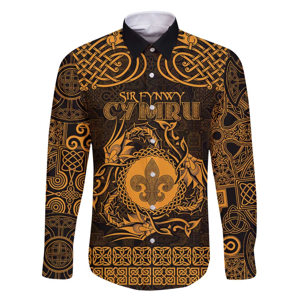 Personalized Monmouthshire Sir Fynwy Family Matching Puletasi and Hawaiian Shirt Gold Fleur-de-lis Celtic-inspired - Wonder Print Shop