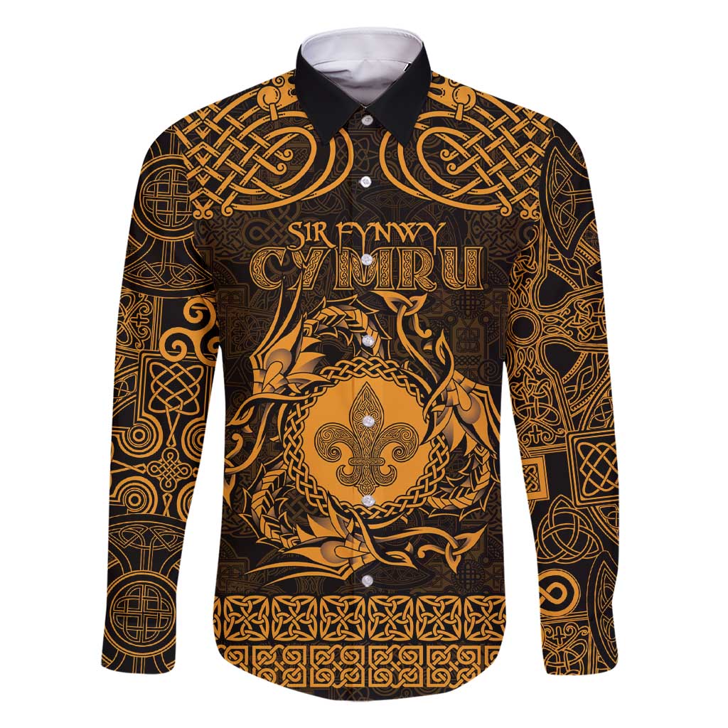 Personalized Monmouthshire Sir Fynwy Family Matching Short Sleeve Bodycon Dress and Hawaiian Shirt Gold Fleur-de-lis Celtic-inspired - Wonder Print Shop