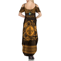 Personalized Monmouthshire Sir Fynwy Family Matching Summer Maxi Dress and Hawaiian Shirt Gold Fleur-de-lis Celtic-inspired - Wonder Print Shop