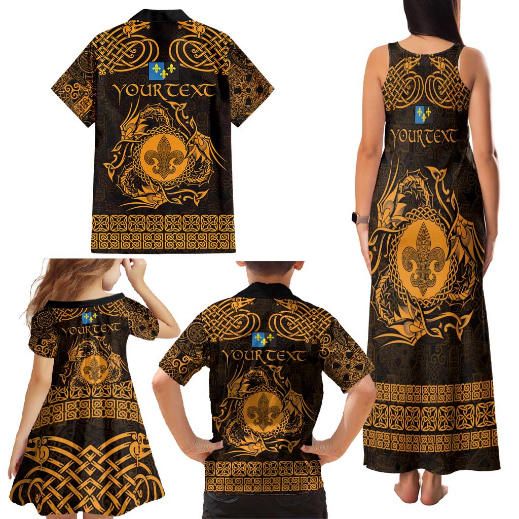 Personalized Monmouthshire Sir Fynwy Family Matching Tank Maxi Dress and Hawaiian Shirt Gold Fleur-de-lis Celtic-inspired - Wonder Print Shop