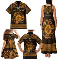 Personalized Monmouthshire Sir Fynwy Family Matching Tank Maxi Dress and Hawaiian Shirt Gold Fleur-de-lis Celtic-inspired - Wonder Print Shop
