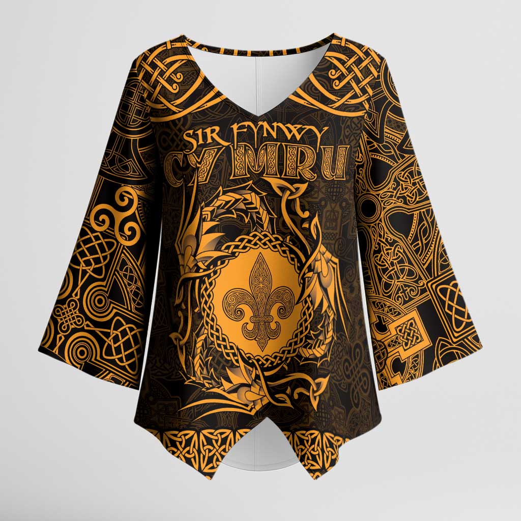 Personalized Monmouthshire Sir Fynwy Kimono Sleeve Blouse Gold Fleur-de-lis Celtic-inspired - Wonder Print Shop