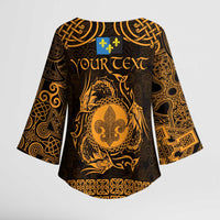 Personalized Monmouthshire Sir Fynwy Kimono Sleeve Blouse Gold Fleur-de-lis Celtic-inspired - Wonder Print Shop