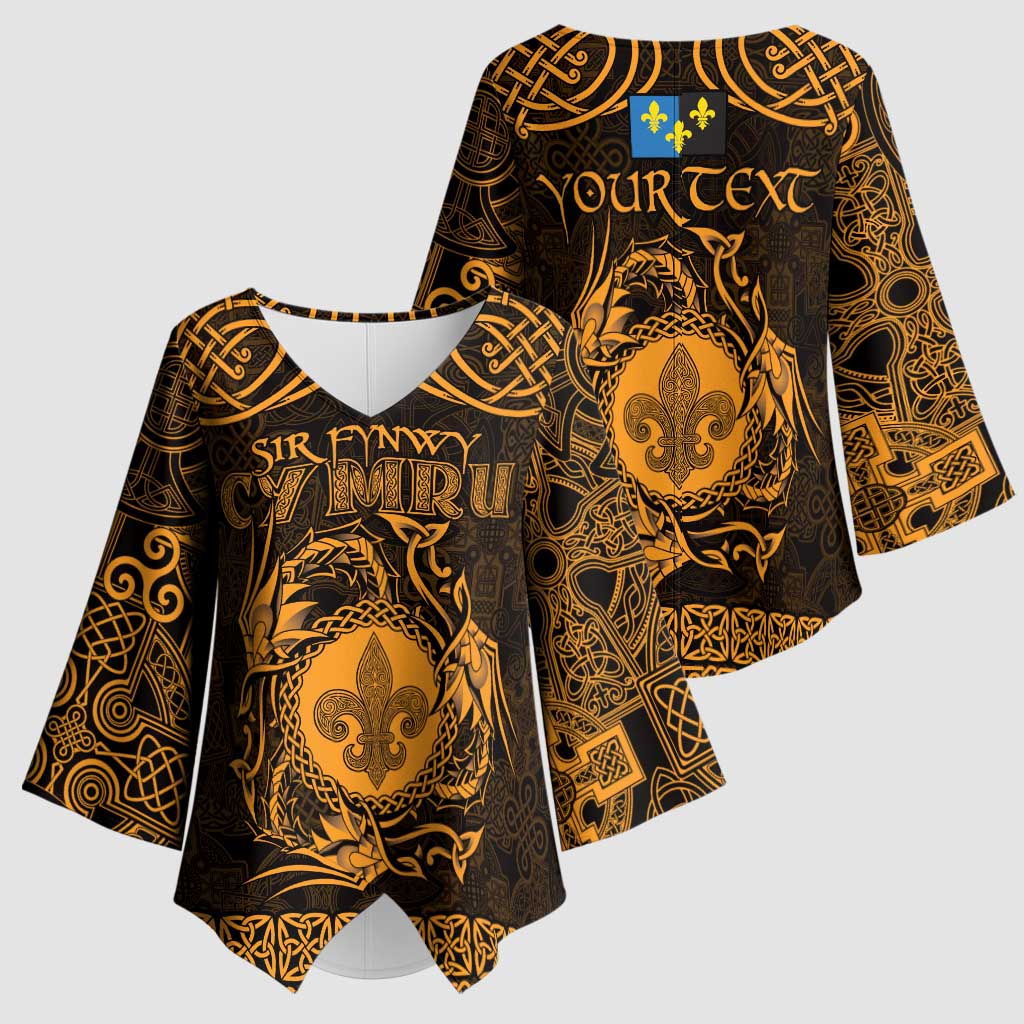 Personalized Monmouthshire Sir Fynwy Kimono Sleeve Blouse Gold Fleur-de-lis Celtic-inspired - Wonder Print Shop