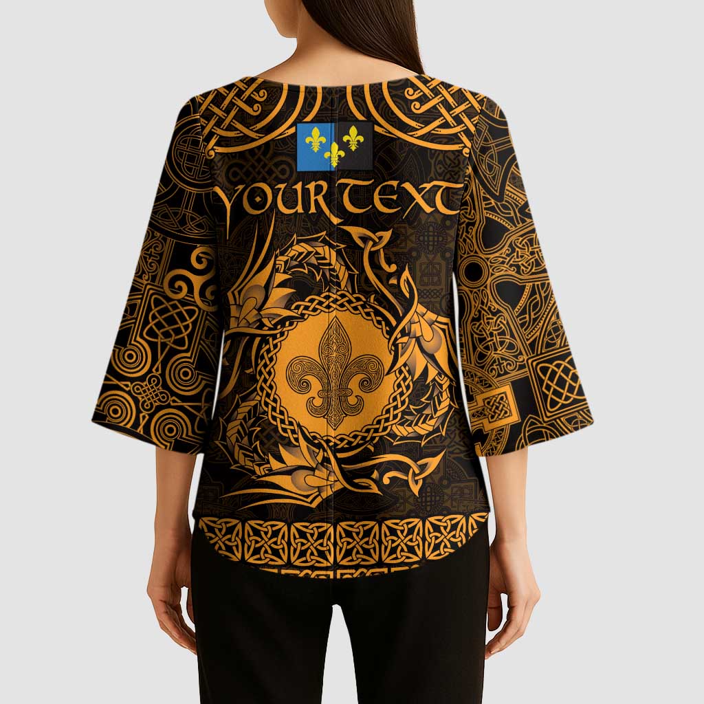 Personalized Monmouthshire Sir Fynwy Kimono Sleeve Blouse Gold Fleur-de-lis Celtic-inspired - Wonder Print Shop