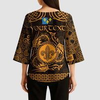 Personalized Monmouthshire Sir Fynwy Kimono Sleeve Blouse Gold Fleur-de-lis Celtic-inspired - Wonder Print Shop