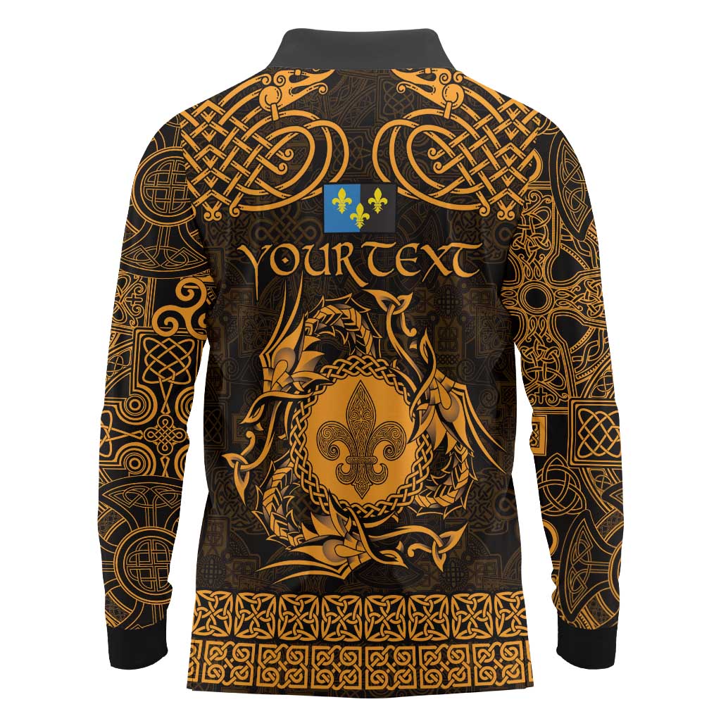 Personalized Monmouthshire Sir Fynwy Long Sleeve Polo Shirt Gold Fleur-de-lis Celtic-inspired - Wonder Print Shop