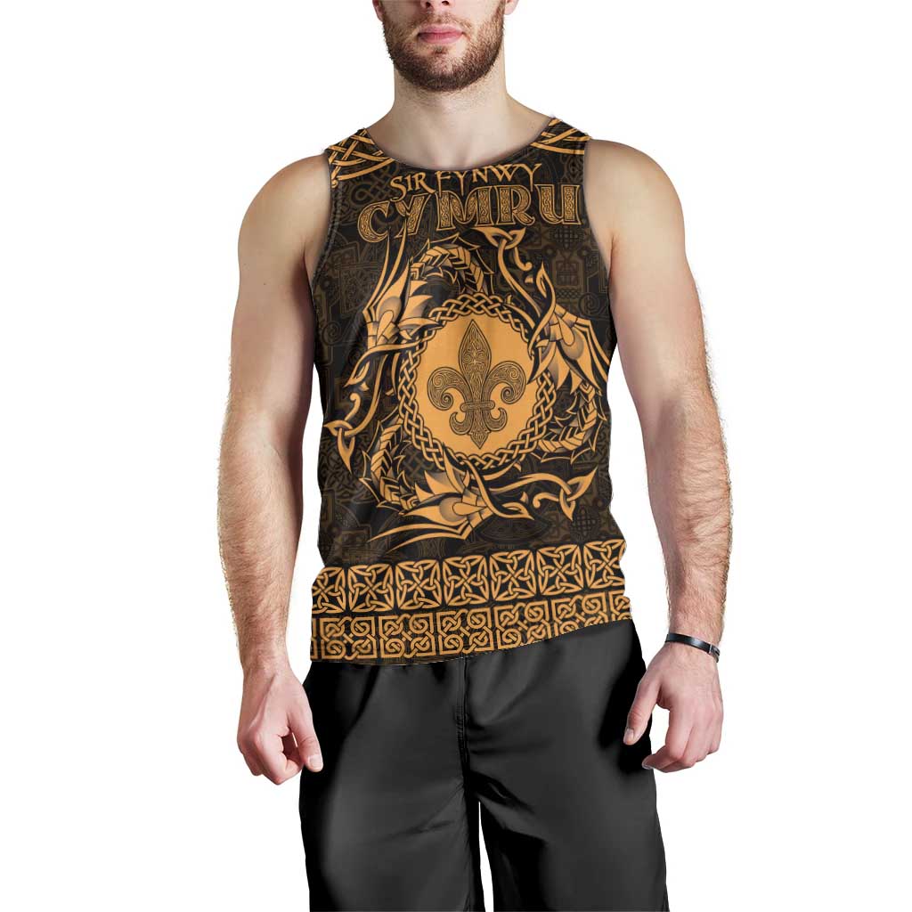 Personalized Monmouthshire Sir Fynwy Men Tank Top Gold Fleur-de-lis Celtic-inspired - Wonder Print Shop