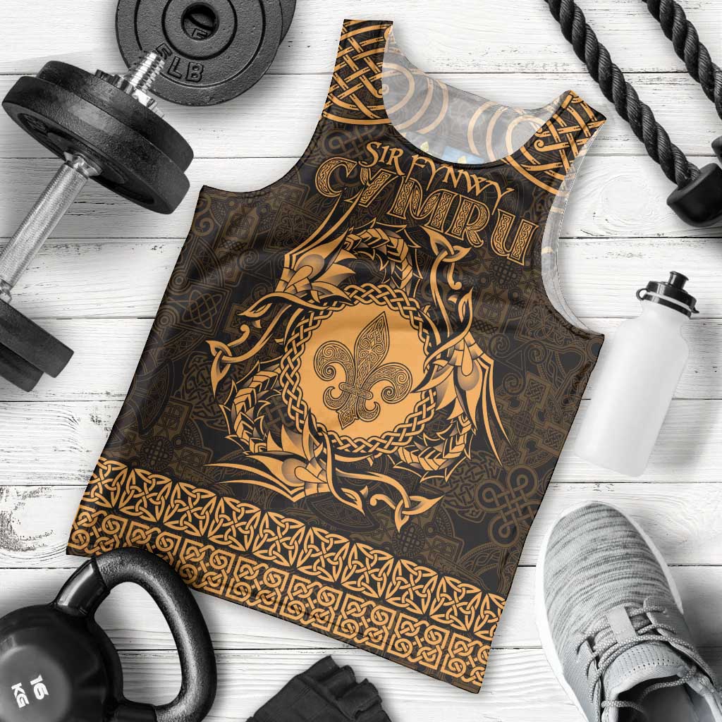 Personalized Monmouthshire Sir Fynwy Men Tank Top Gold Fleur-de-lis Celtic-inspired - Wonder Print Shop