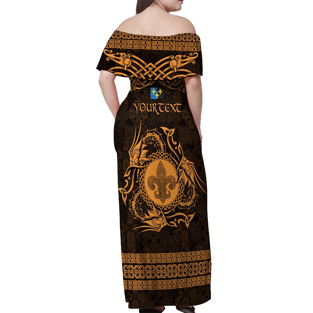 Personalized Monmouthshire Sir Fynwy Off Shoulder Maxi Dress Gold Fleur-de-lis Celtic-inspired - Wonder Print Shop