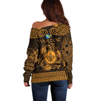 Personalized Monmouthshire Sir Fynwy Off Shoulder Sweater Gold Fleur-de-lis Celtic-inspired - Wonder Print Shop