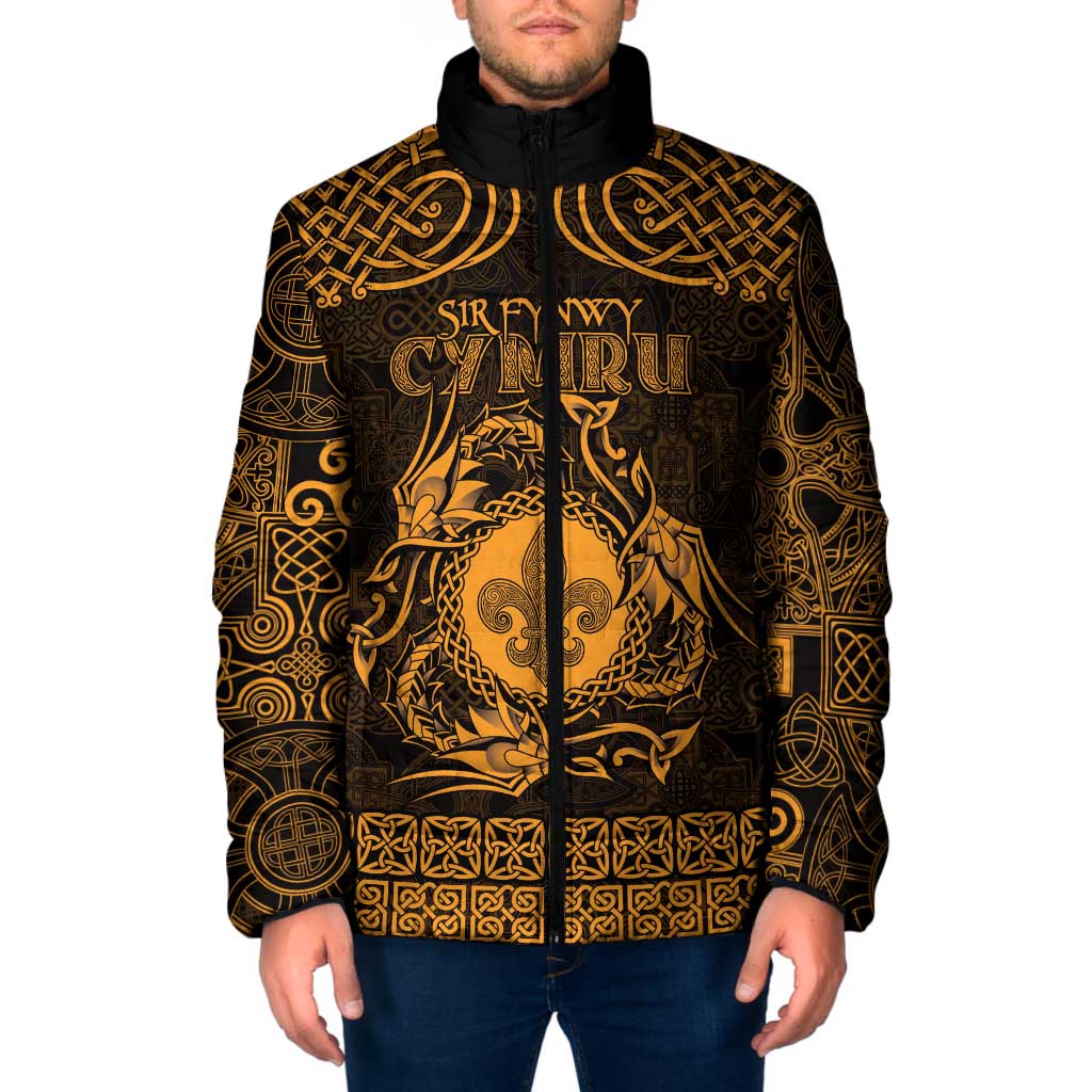 Personalized Monmouthshire Sir Fynwy Padded Jacket Gold Fleur-de-lis Celtic-inspired - Wonder Print Shop