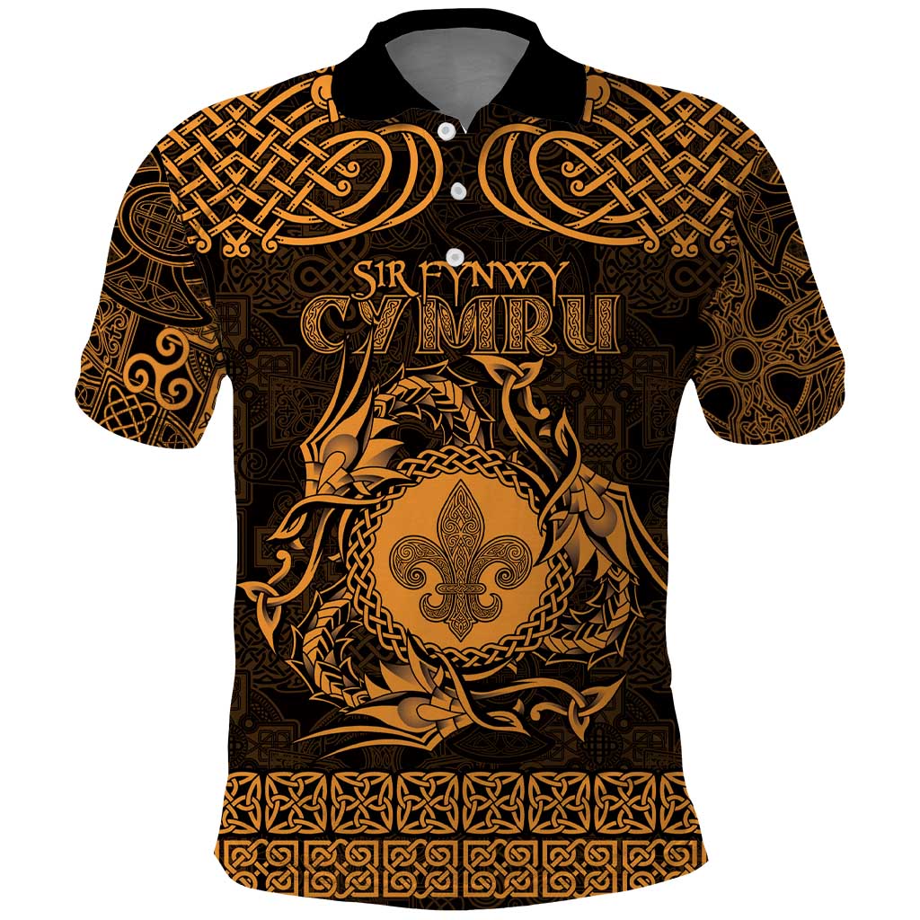 Personalized Monmouthshire Sir Fynwy Polo Shirt Gold Fleur-de-lis Celtic-inspired - Wonder Print Shop