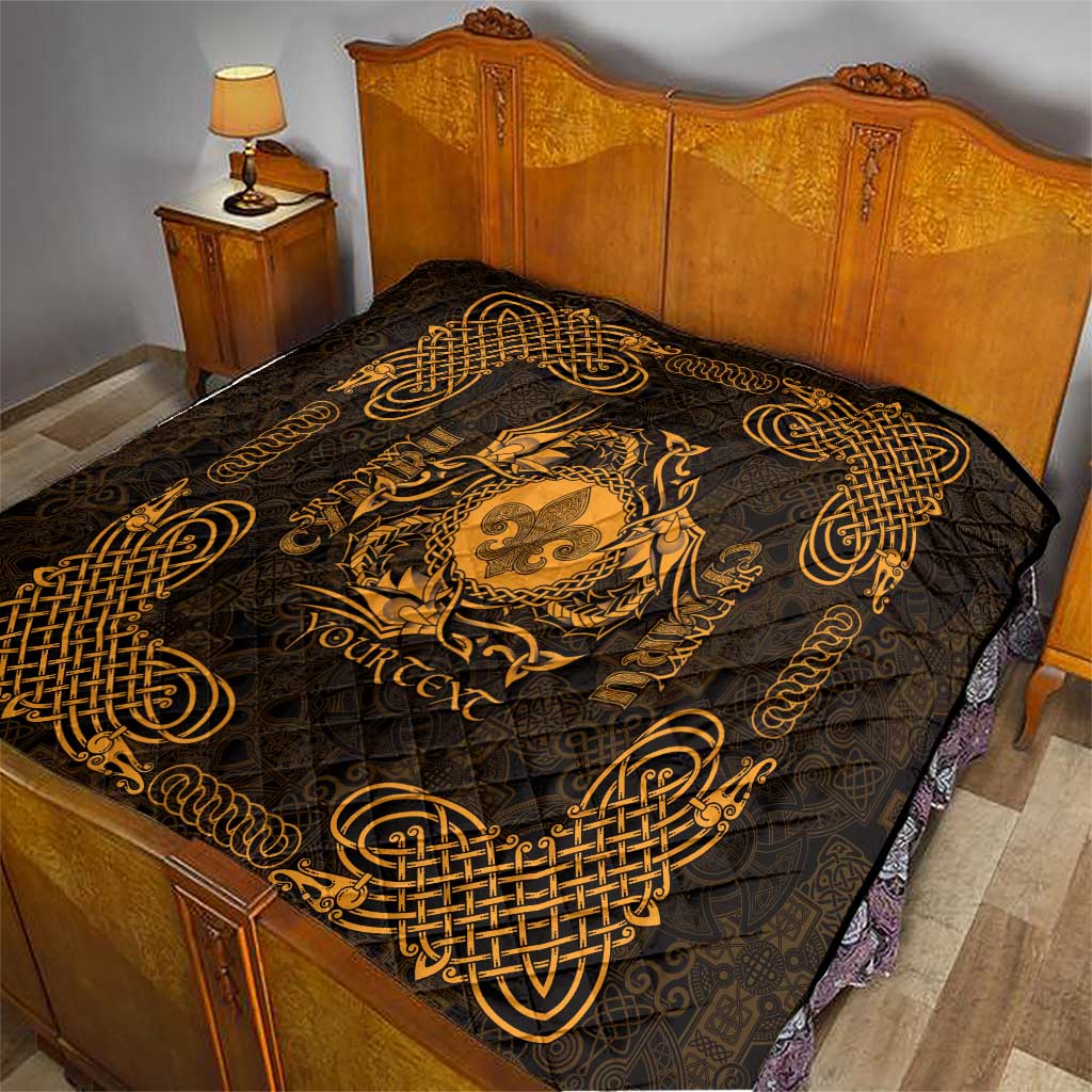 Personalized Monmouthshire Sir Fynwy Quilt Gold Fleur-de-lis Celtic-inspired - Wonder Print Shop
