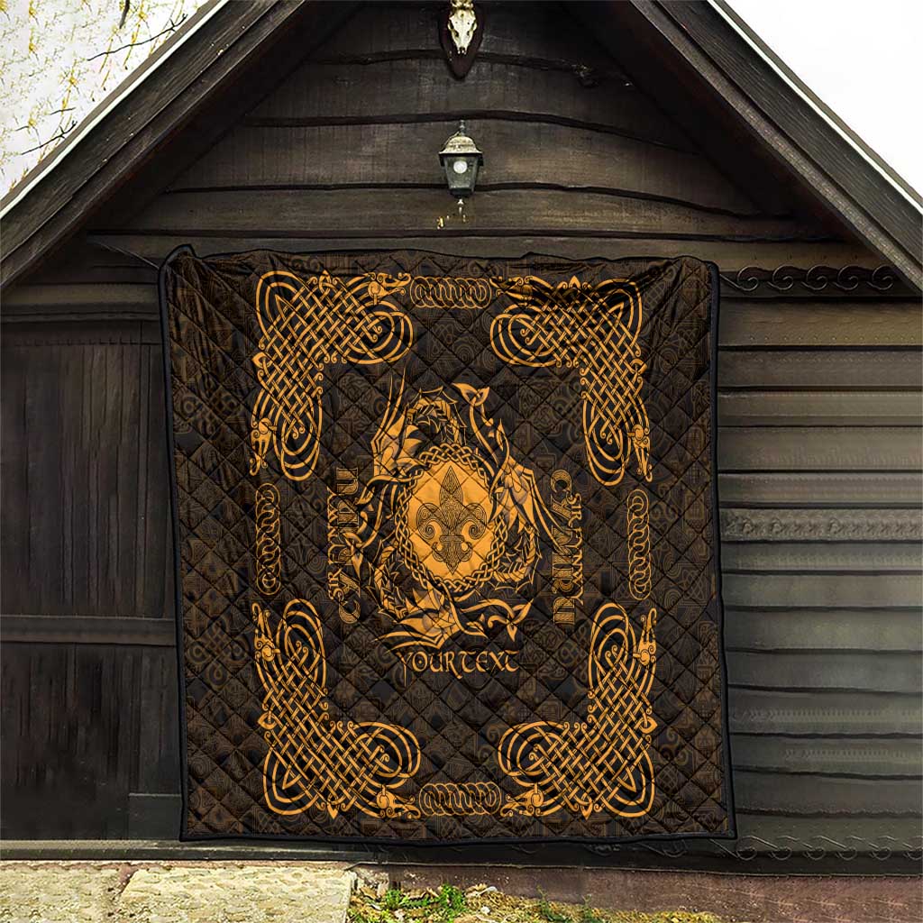 Personalized Monmouthshire Sir Fynwy Quilt Gold Fleur-de-lis Celtic-inspired - Wonder Print Shop