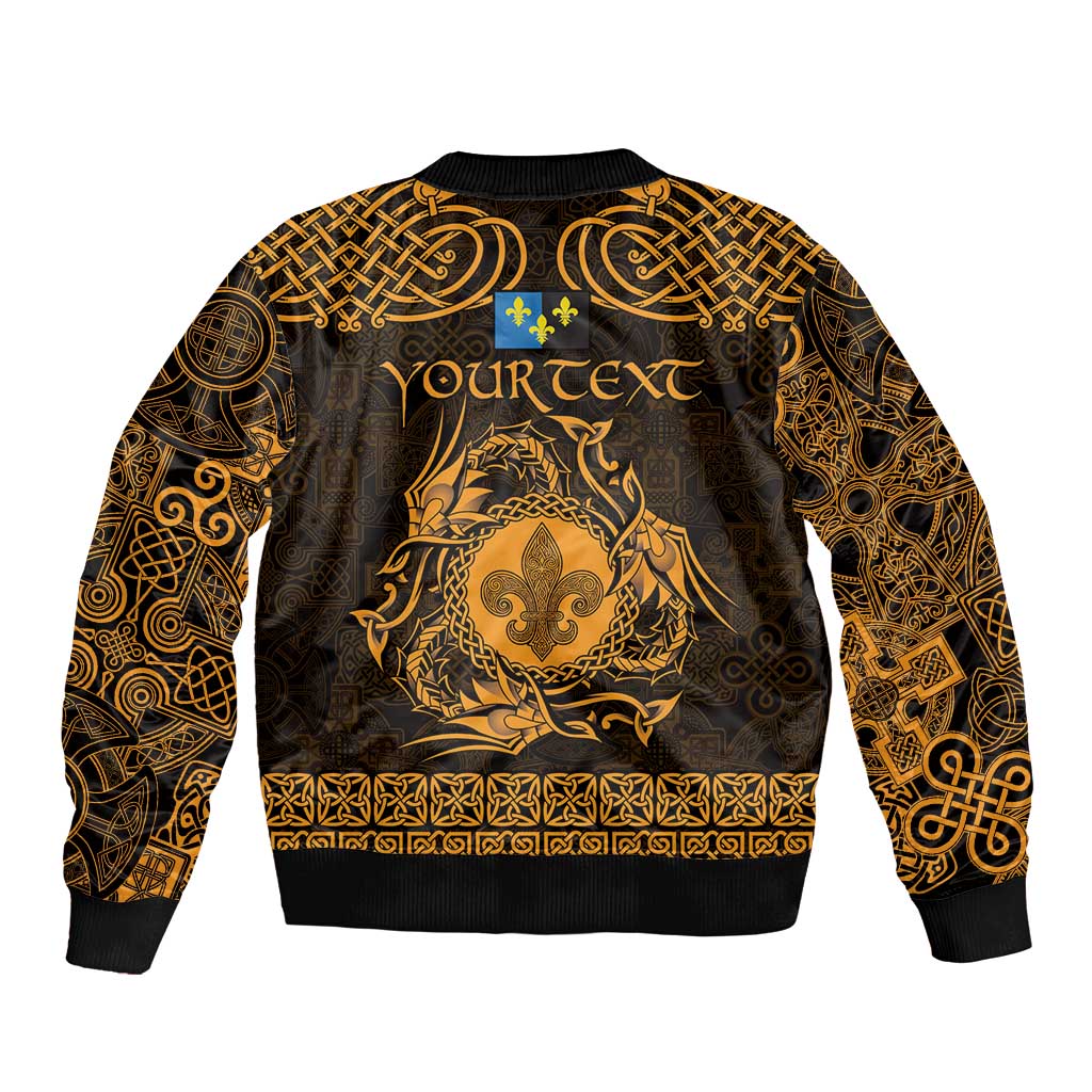 Personalized Monmouthshire Sir Fynwy Sleeve Zip Bomber Jacket Gold Fleur-de-lis Celtic-inspired - Wonder Print Shop