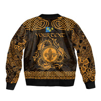 Personalized Monmouthshire Sir Fynwy Sleeve Zip Bomber Jacket Gold Fleur-de-lis Celtic-inspired - Wonder Print Shop