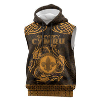 Personalized Monmouthshire Sir Fynwy Sleeveless Hoodie Gold Fleur-de-lis Celtic-inspired - Wonder Print Shop