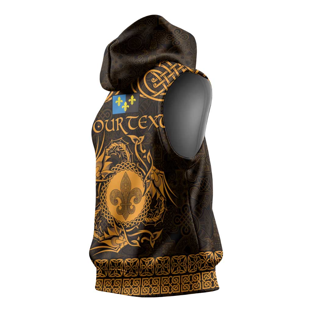 Personalized Monmouthshire Sir Fynwy Sleeveless Hoodie Gold Fleur-de-lis Celtic-inspired - Wonder Print Shop