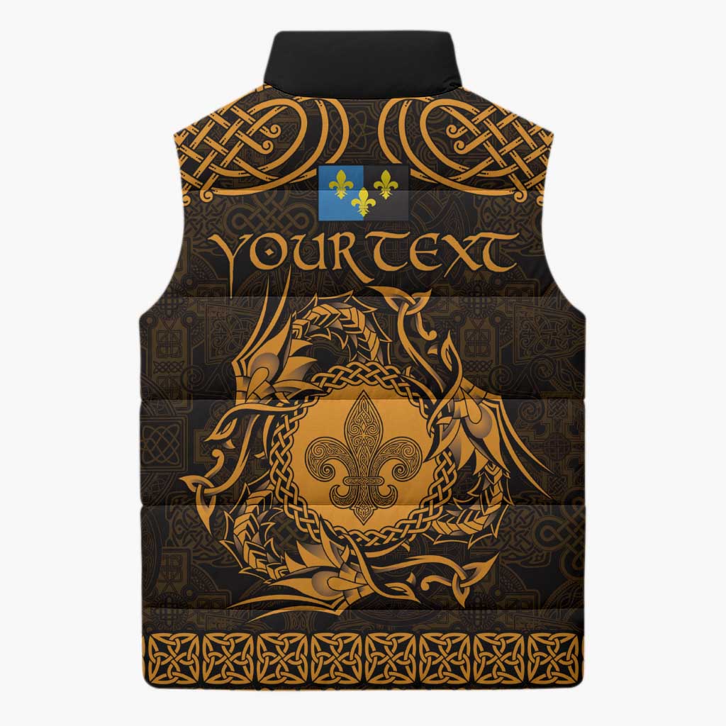 Personalized Monmouthshire Sir Fynwy Sleeveless Puffer Jacket Gold Fleur-de-lis Celtic-inspired - Wonder Print Shop