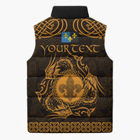 Personalized Monmouthshire Sir Fynwy Sleeveless Puffer Jacket Gold Fleur-de-lis Celtic-inspired - Wonder Print Shop