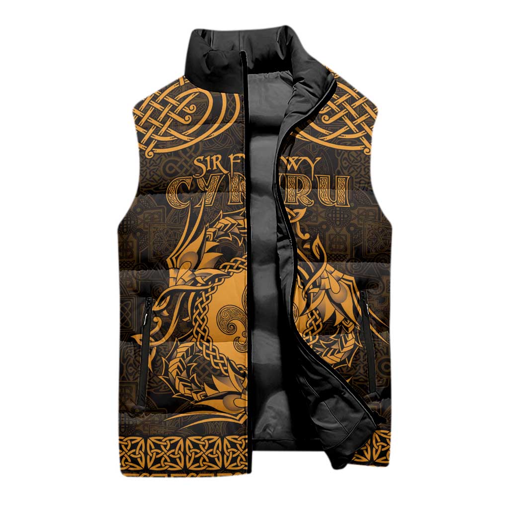 Personalized Monmouthshire Sir Fynwy Sleeveless Puffer Jacket Gold Fleur-de-lis Celtic-inspired - Wonder Print Shop