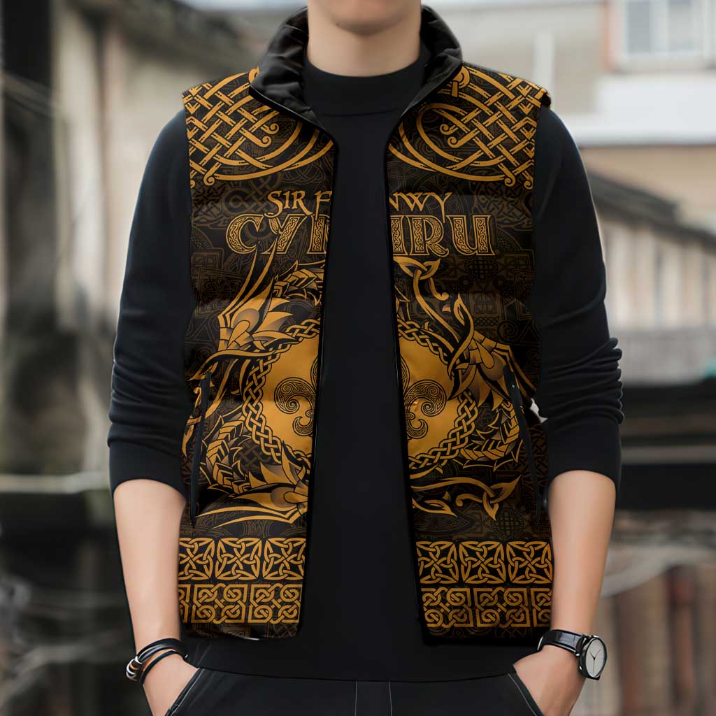Personalized Monmouthshire Sir Fynwy Sleeveless Puffer Jacket Gold Fleur-de-lis Celtic-inspired - Wonder Print Shop
