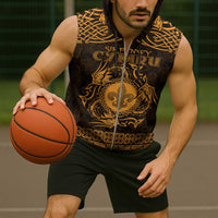 Personalized Monmouthshire Sir Fynwy Sleeveless Zip Hoodie Gold Fleur-de-lis Celtic-inspired - Wonder Print Shop