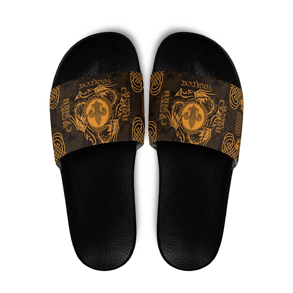 Personalized Monmouthshire Sir Fynwy Slide Sandals Gold Fleur-de-lis Celtic-inspired - Wonder Print Shop