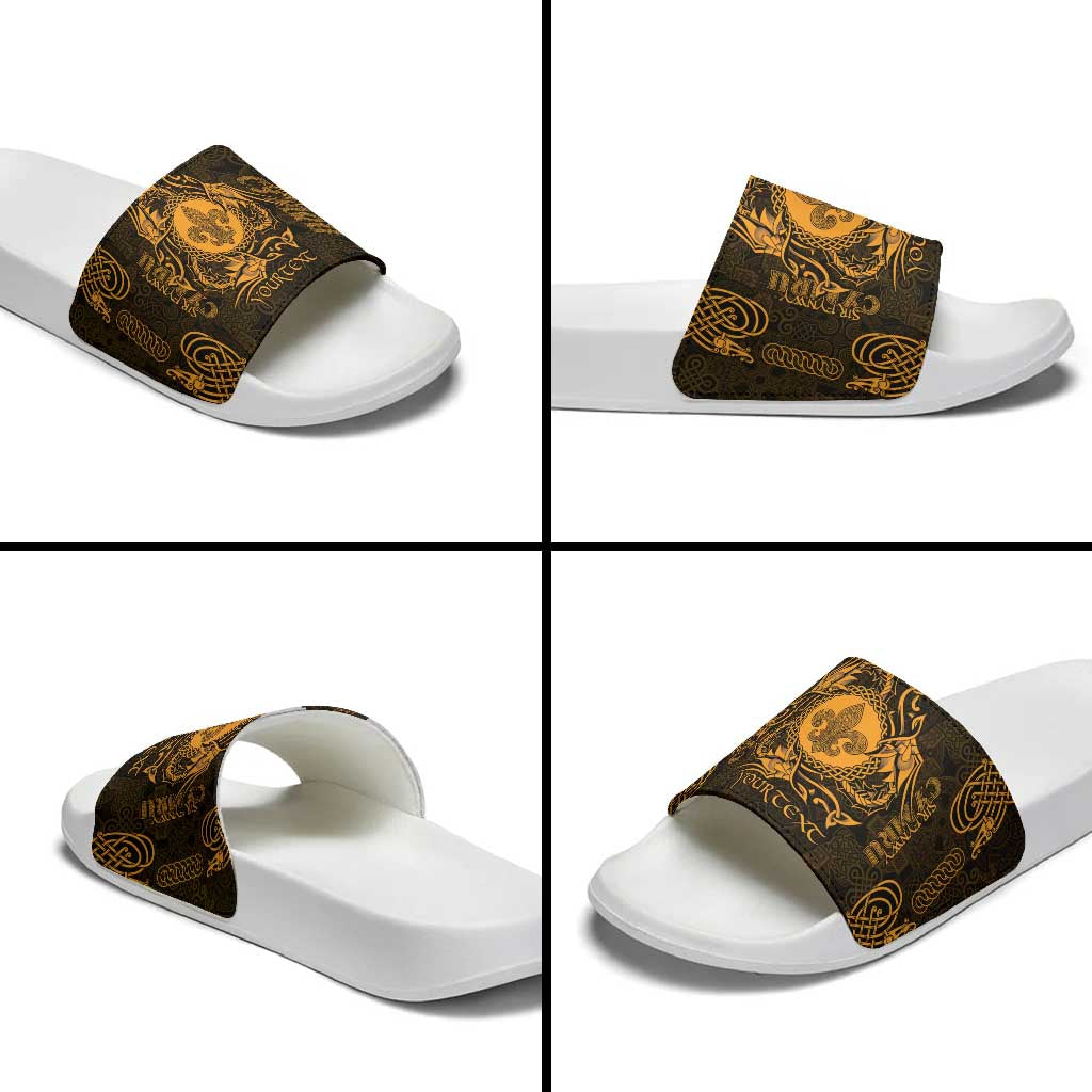 Personalized Monmouthshire Sir Fynwy Slide Sandals Gold Fleur-de-lis Celtic-inspired - Wonder Print Shop