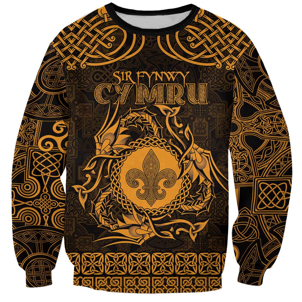 Personalized Monmouthshire Sir Fynwy Sweatshirt Gold Fleur-de-lis Celtic-inspired - Wonder Print Shop