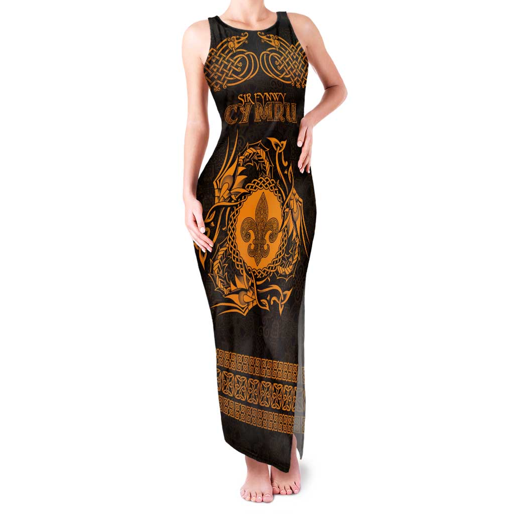 Personalized Monmouthshire Sir Fynwy Tank Maxi Dress Gold Fleur-de-lis Celtic-inspired - Wonder Print Shop